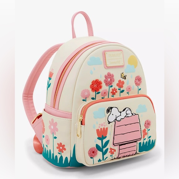 Loungefly Peanuts Floral Backpack with Pink Accents - Picture 3 of 7